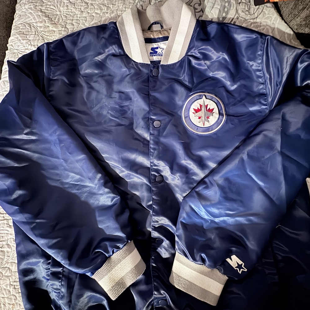 Starter Navy Blue Bomber Jacket with White Accents